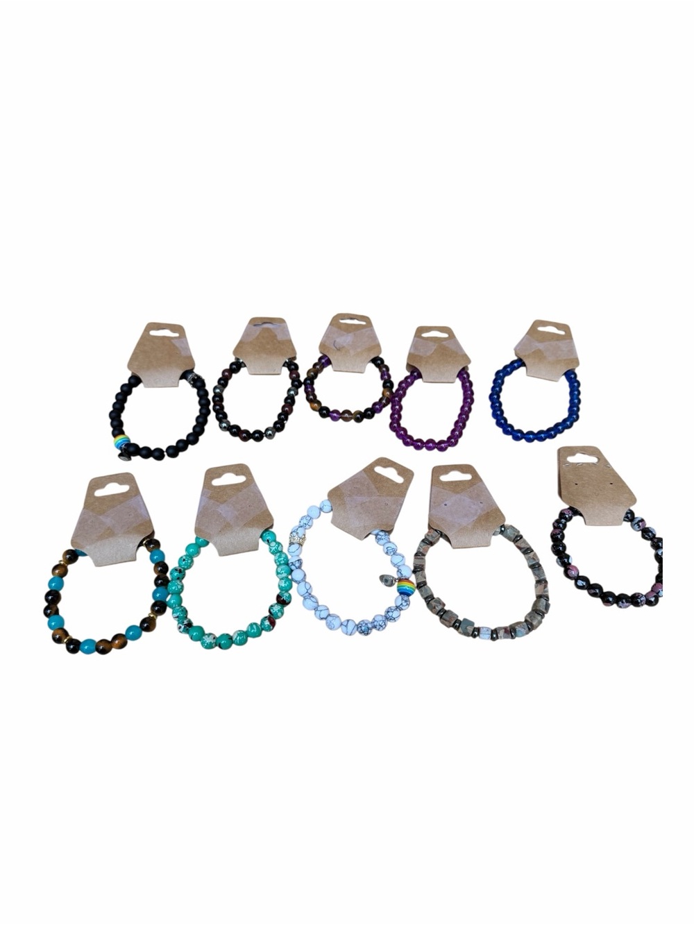 Beaded Stretch Bracelets Set of 10 - Assorted Darker Multicolor New